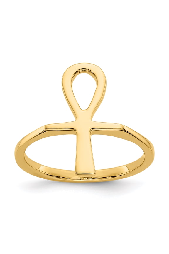 14k Polished Ankh Egyptian Cross Ring