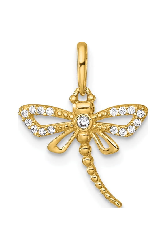 14k Polished and Beaded CZ Dragonfly Charm Pendant Yellow Gold Material Elegant Stylish Glamorous A classic choice for celebrating love and achievement