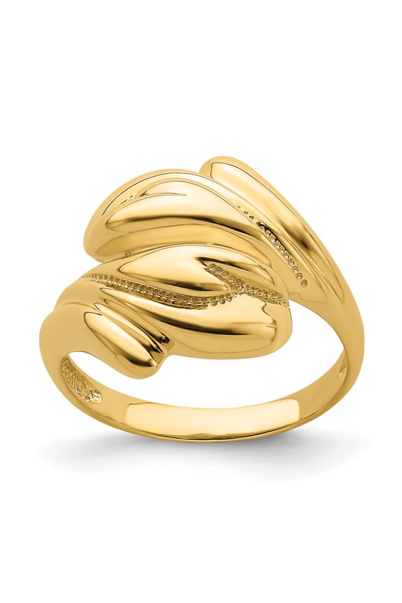14k Polished Beaded Swirl Crossover Ring R758