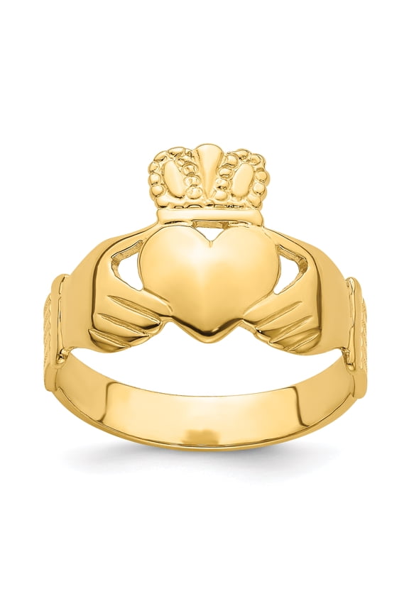 14k Mens Polished Size 9 Claddagh Ring R697