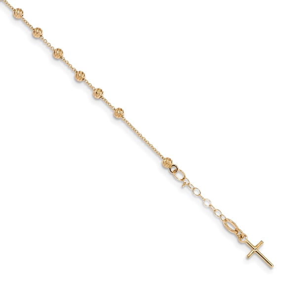 14k Polished D/C Cross and Miraculous Medal .75in ext. Bracelet (Weight: 2.23 Grams, Length: 6 Inches)