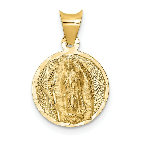 14k Polished & D/C Lady of Guadalupe Circle Pendant in 14k Yellow Gold