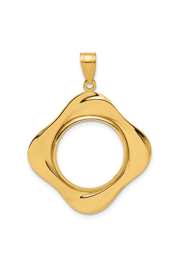 14k Polished Diagonal Riptide with 16.5mm Prong Coin Bezel Pendant