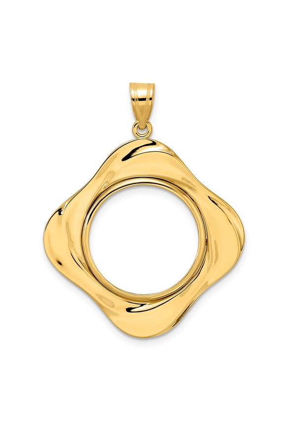 14k Polished Diagonal Riptide with 18.0mm Prong Coin Bezel Pendant