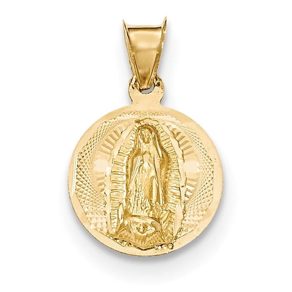 14k Polished & Diamond-Cut Lady of Guadalupe Circle Pendant