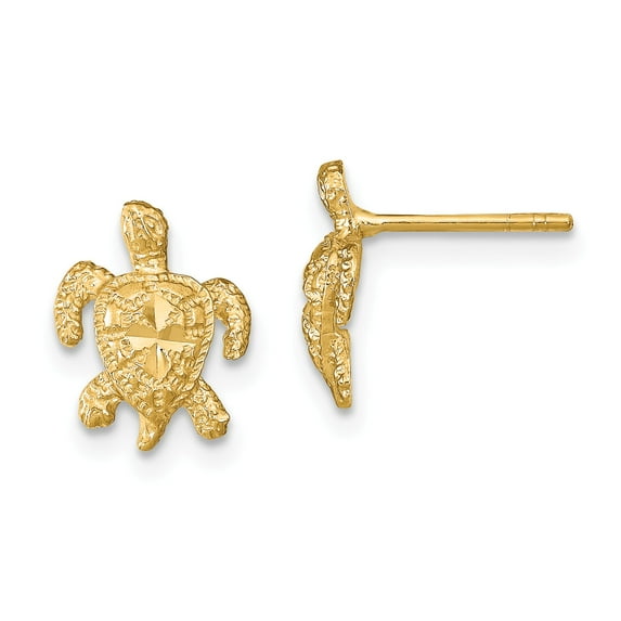 14k Polished Diamond-cut Sea Turtle Post Earrings in 14k Yellow Gold