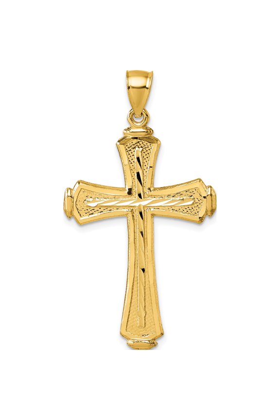 14k Polished Diamond-cut Textured Fancy Cross Pendant Yellow Gold Material Sculptural Stylish Delicate Ideal for collectors and jewelry lovers