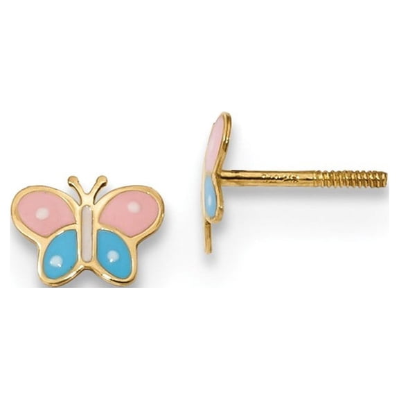 14k Polished Enameled Butterfly Screw-Back Post Earrings - .3 Grams - Measures 5x7mm Wide