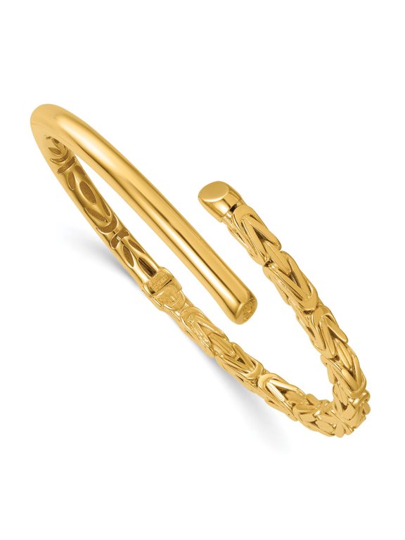 14k Polished Fancy Byzantine 4.50mm Hinged Oval Cuff Bangle Bracelet