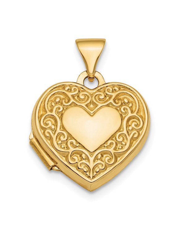 14k Polished Fancy Scroll 15mm Heart Locket - 1.1 Grams
