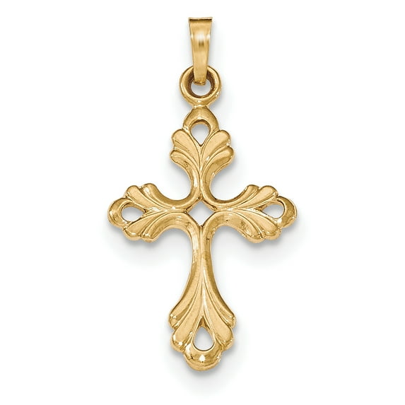 14k Polished Fleur De Lis Cross Pendant