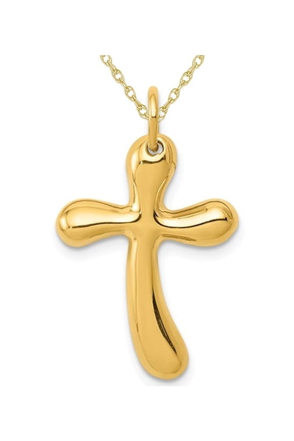 Gem & Harmony 14K Yellow Gold Freeform Cross Pendant Necklace with Chain for Women