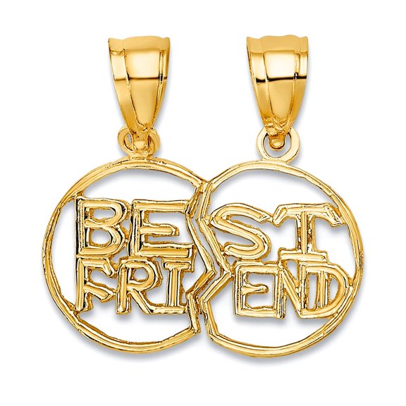 14k Solid Yellow Gold Polished Break Apart Cut-out Best Friend Pendant Necklace 13.7x16mm Wide Pendant for Women