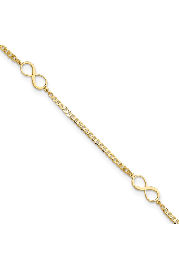 14k Polished Infinity Symbol 9in Plus 1in ext. Anklet