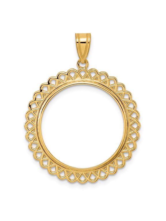 14k Polished Loop with 22.0mm Prong Coin Bezel Pendant