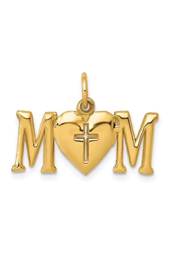 14k Polished Mom with Cross Charm