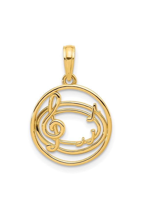 14k Polished Music Notes in Circle Pendant