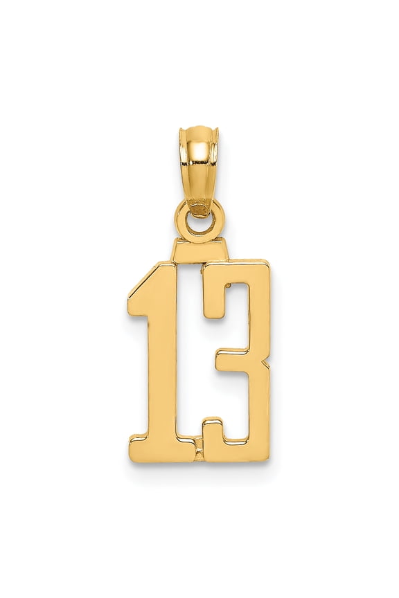 14K Yellow Gold Polished Block Script Design Number 13 Pendant