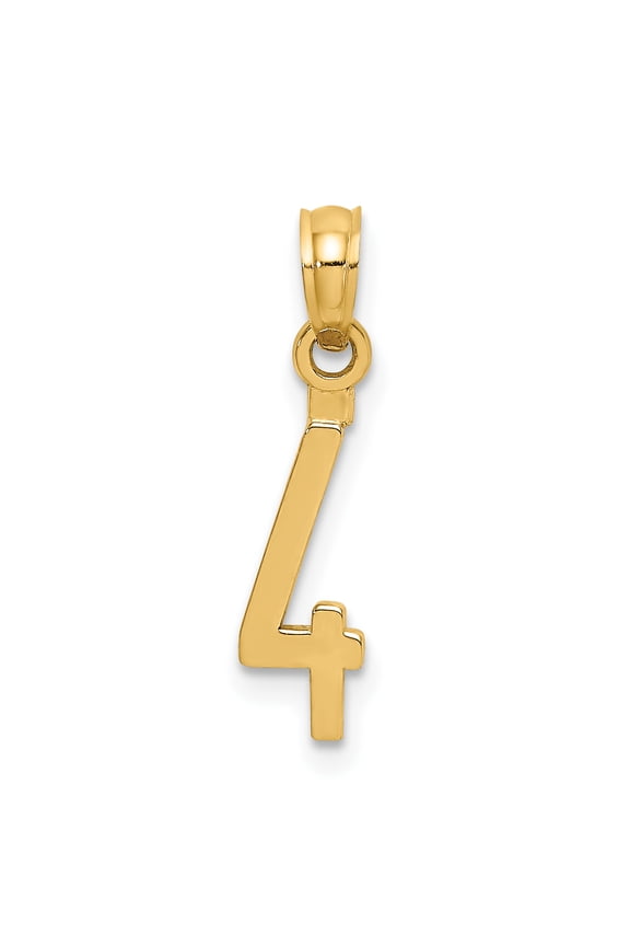 14K Yellow Gold Polished Finished Block Script Design Number 4 Charm Pendant