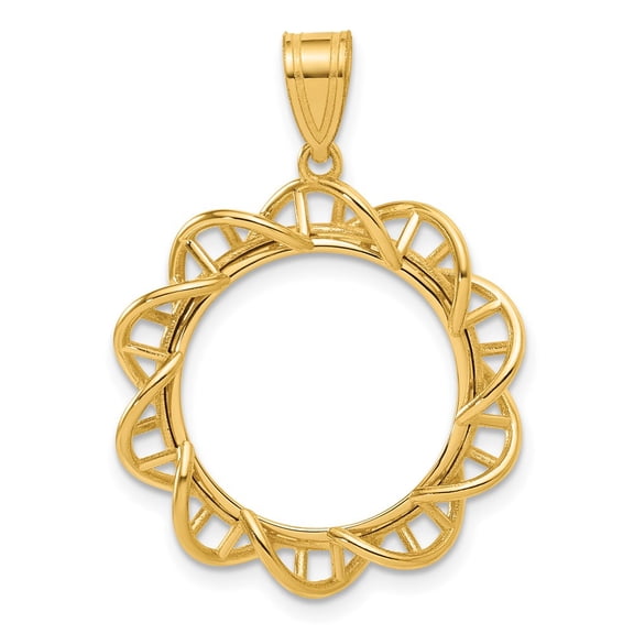 14k Polished Overlapping Singapore with 22.0mm Prong Coin Bezel Pendant