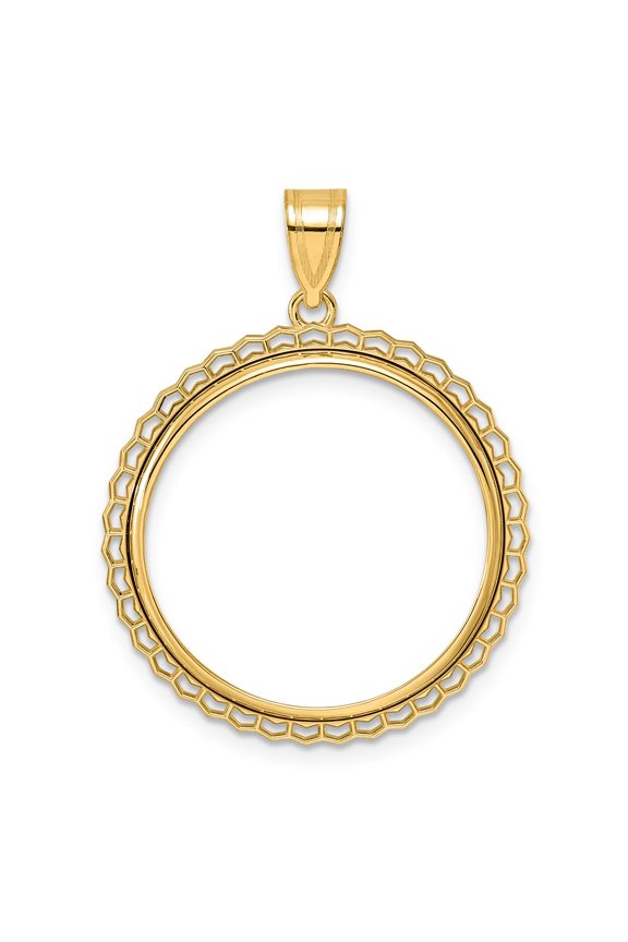 14k Polished Poly Edge with 22.0mm Prong Coin Bezel Pendant