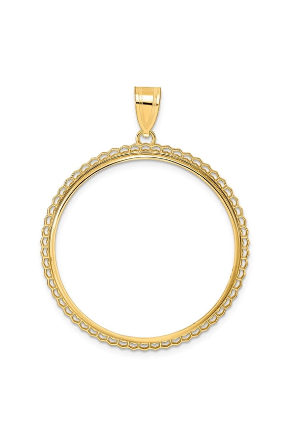 14k Polished Poly Edge with 32.7mm Prong Coin Bezel Pendant