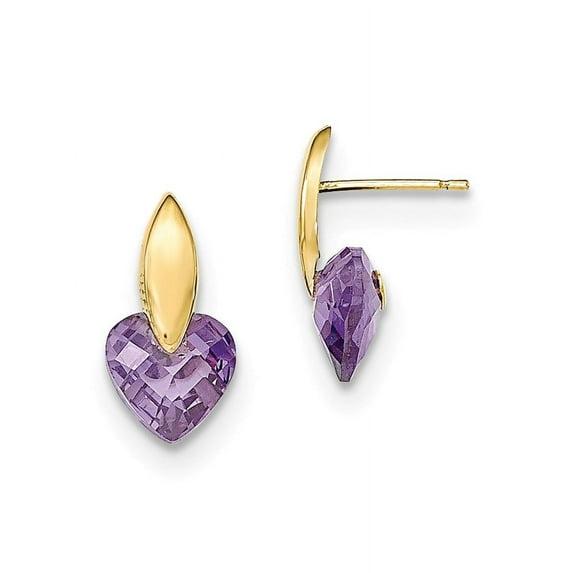 14k Polished Purple CZ Heart Post Earrings