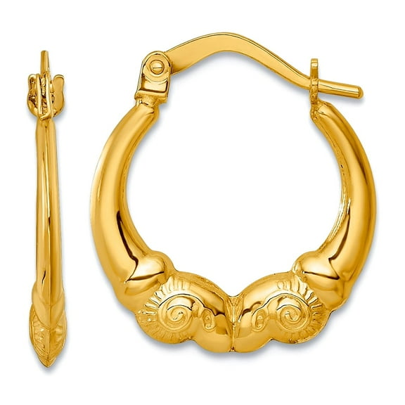 14k Solid Yellow Gold Polished Ram Head Hoop Earrings 16x16mm Wide 1.5mm Thick Hoop Earring for Women
