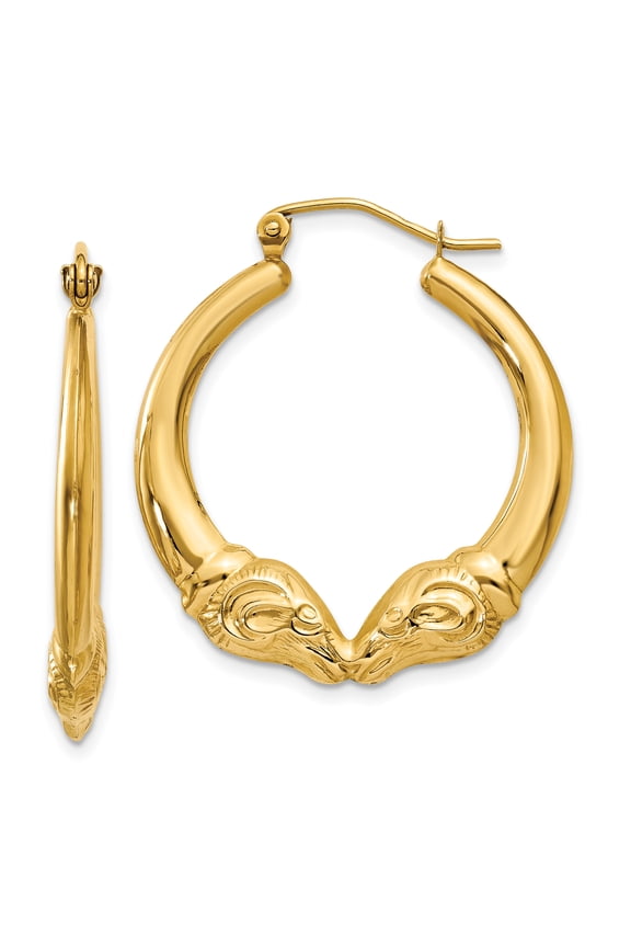 14k Polished Ram Hoop Earrings