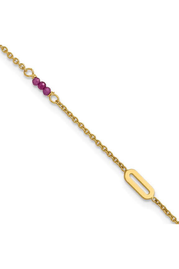 14k Polished Red Corundum Beads and Ovals 9 inch with 1 inch Extender Anklet