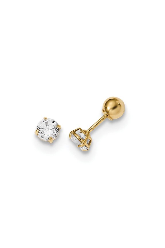 14k Polished Reversible Ball and Cubic Zirconia Earrings - Measures 4x4mm Wide