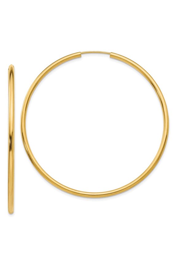 14k Polished Round Endless 2mm Hoop Earrings