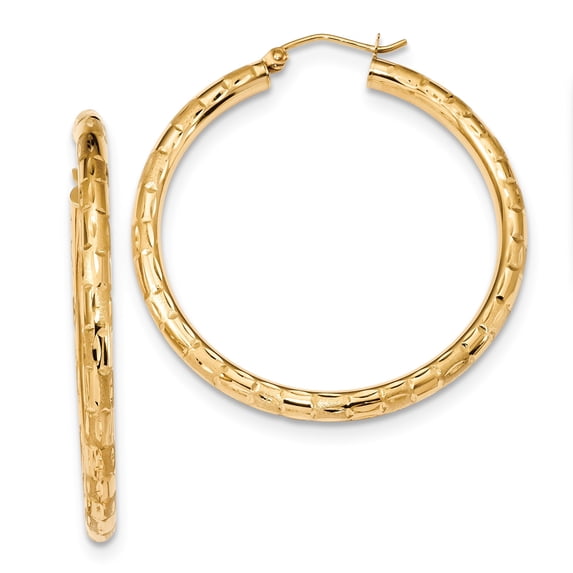 14k Polished, Satin & D/C Hoop Earrings in 14k Yellow Gold