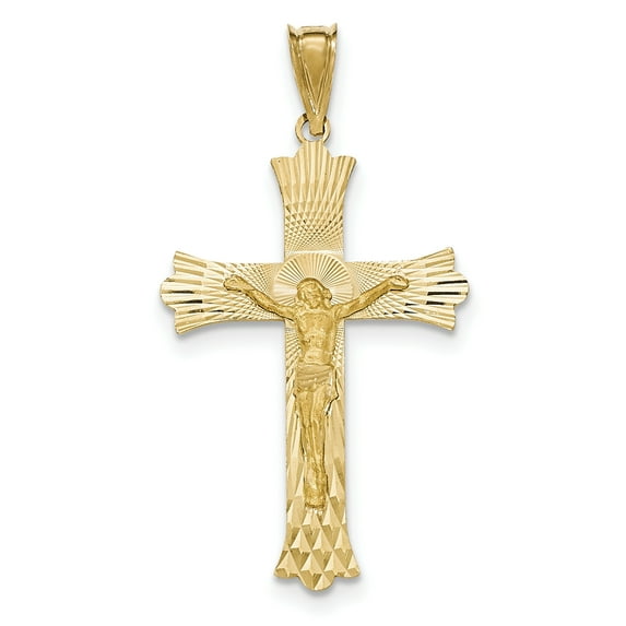 14k Polished Satin and Diamond-Cut Crucifix Pendant
