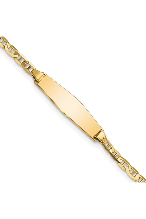 14k Polished Semi-Solid Chain/Solid Plate Anchor Link Soft Diamond Shape 19.5x5.5mm Plate 5.5 inch Baby/Child ID Bracelet