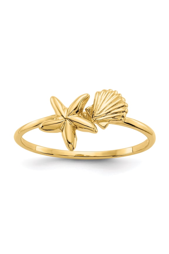 14k Polished Shell & Starfish Ring