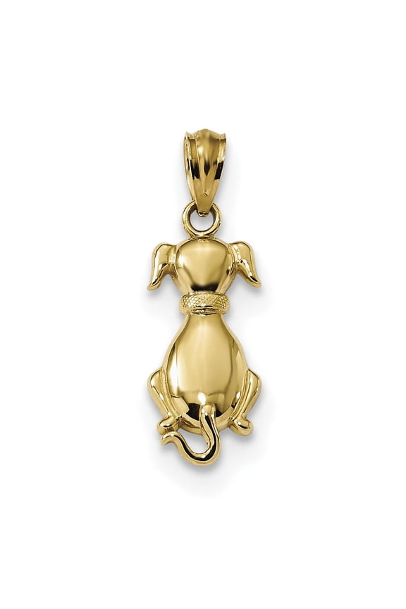 14k Yellow Gold Solid Polished Finish Concave Shape Sitting Dog Charm Pendant