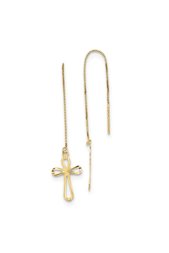 14k Polished Sparkle-Cut Box Chain With Cross Threader Earrings - .6 Grams - Measures 74x10mm Wide