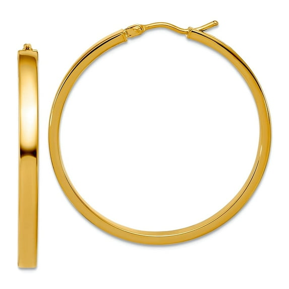 14k Solid Yellow Gold Polished Square Tube Round Hoop Earrings 35x35mm Wide 3mm Thick Hoop Earring for Women