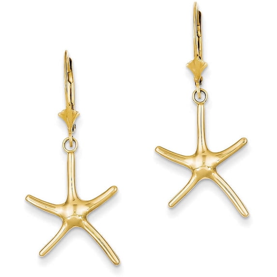14k Polished Starfish Leverback Earrings
