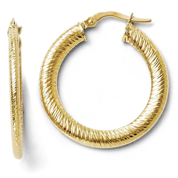 14k Polished & Textured Tube Hoop Earring