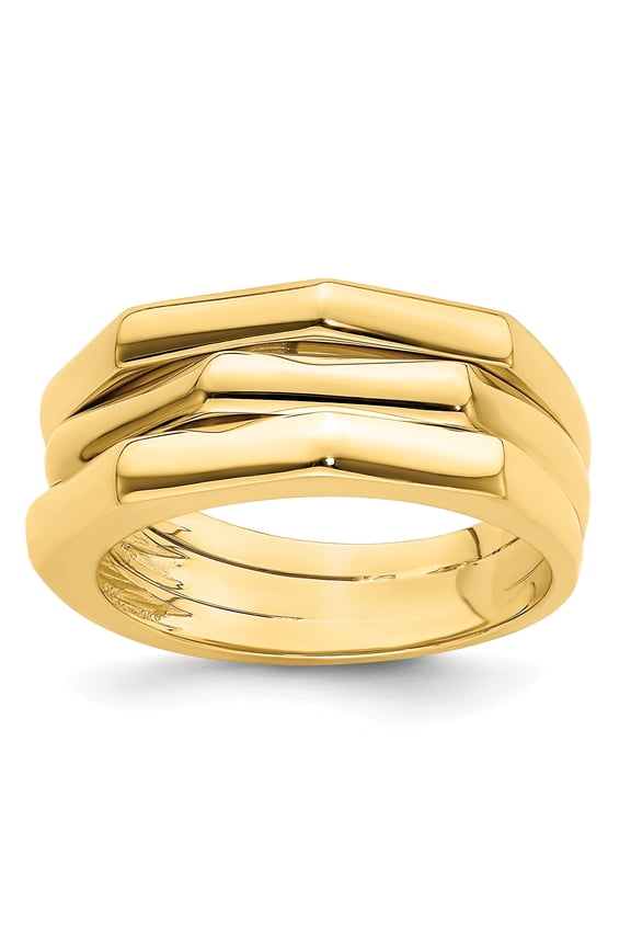 14k Polished Three Ridged Dome Ring R943