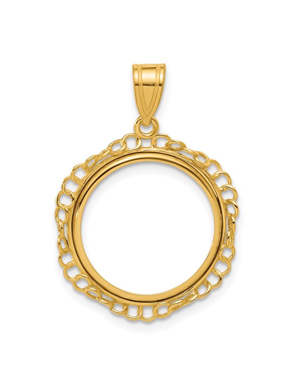 14k Polished Twisted Ring with 16.5mm Prong Coin Bezel Pendant