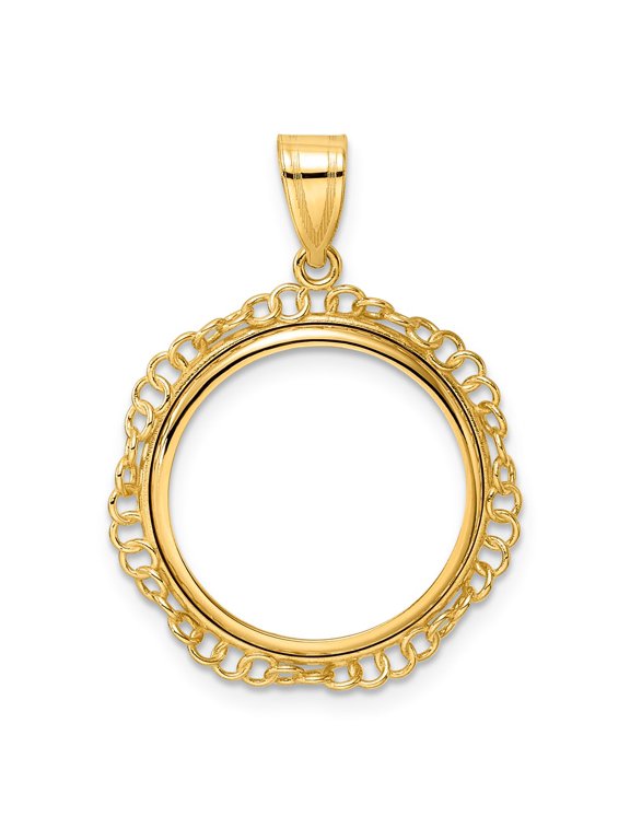 14k Polished Twisted Ring with 18.0mm Prong Coin Bezel Pendant