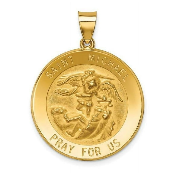 14k Polished and Satin Hollow Large St. Michael Medal Round Pendant XR1365