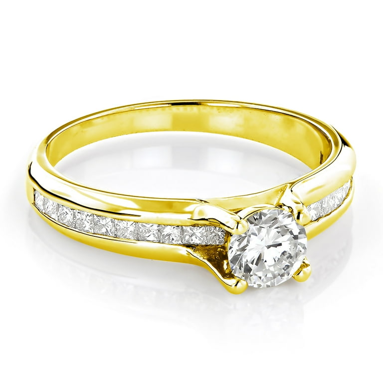 14k Princess Cut and Round Natural Ctw Diamond Engagement Ring
