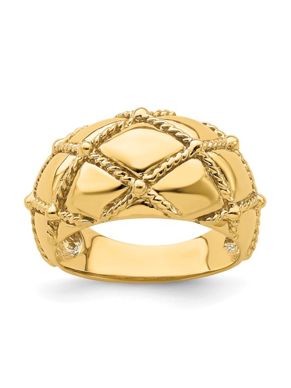 14k Quilted Rope Solid Dome Ring R716