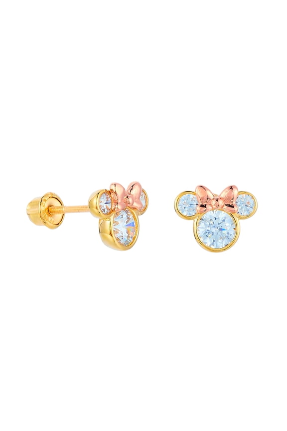 14k REAL Two Tone Gold Mouse CZ Stud Earrings with Screw Back