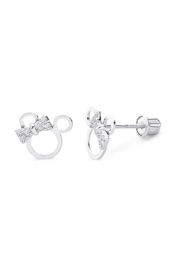 14k REAL White Gold Mouse Stud Earrings with Screw Back