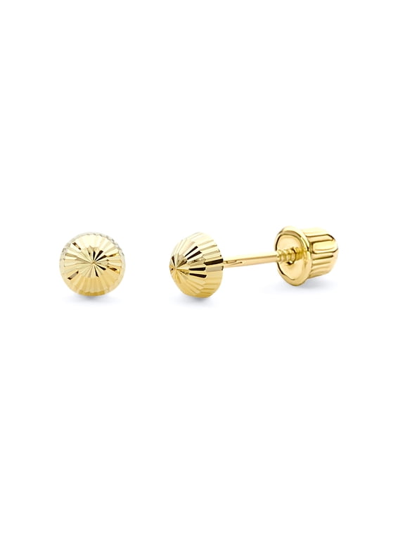 14k REAL Yellow Gold 3.5mm Half Ball Diamond Cut Stud Earrings with Screw Back